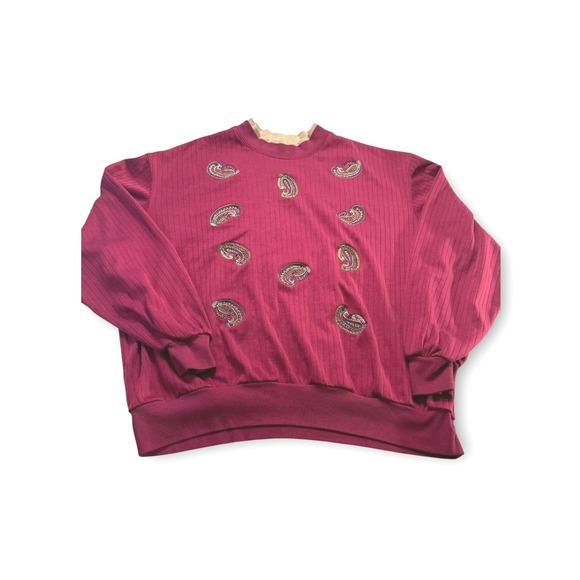 BonWorth Sweaters - Ribbed Paisley Mock Neck Sweater Top Burgundy Vintage Pullover Sz XL